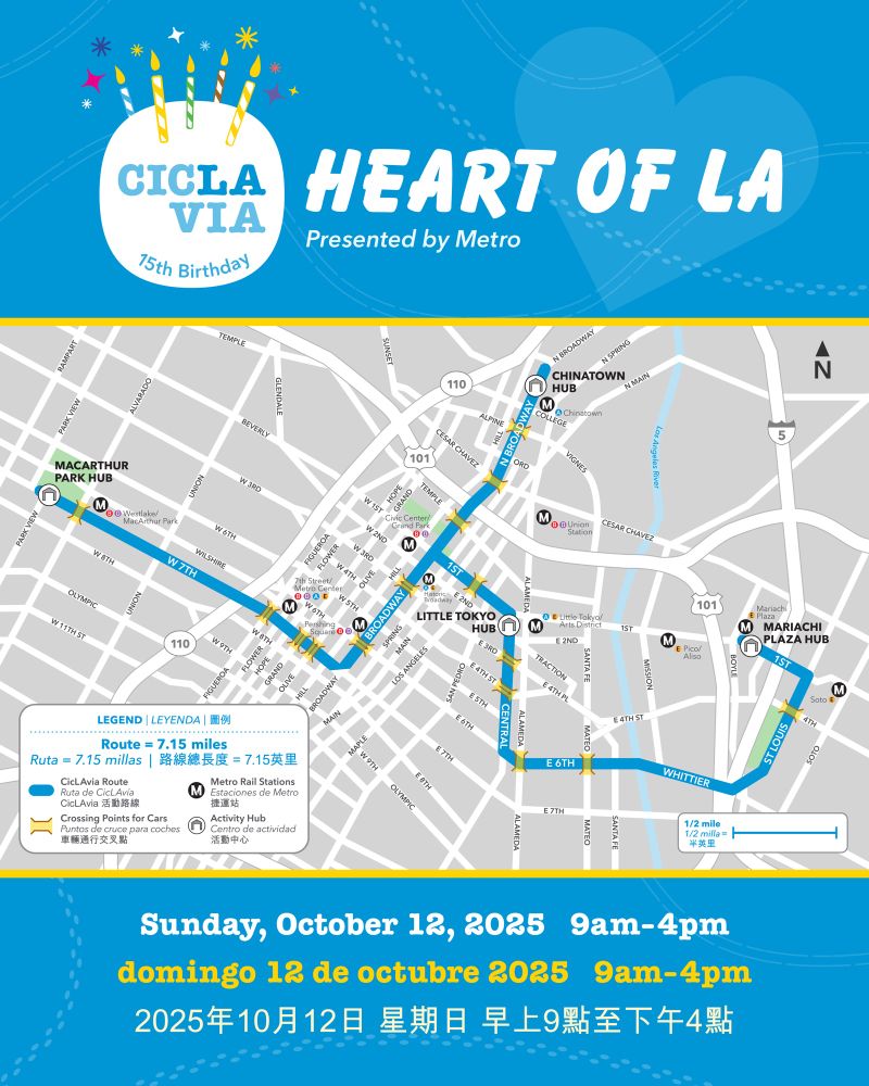 CicLAvia Heart of LA route from Oct 12, 2025. 