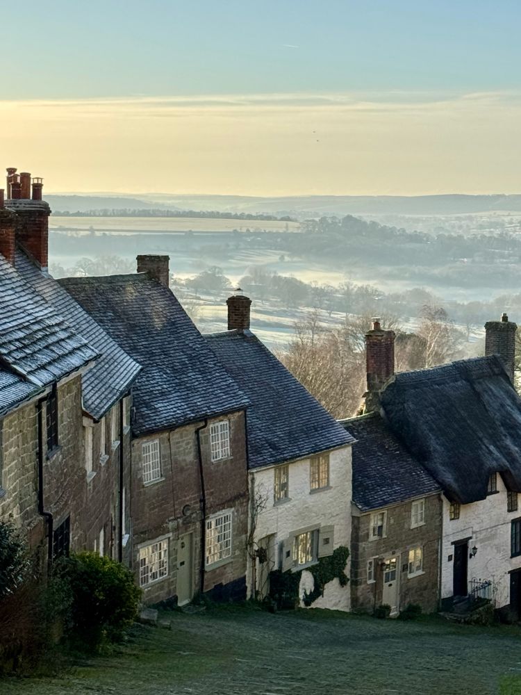 A view of frosty fields taken from the top of Gold Hill Shaftesbury’s Dorset, home of the indie award winning bookshop FOLDE Dorset