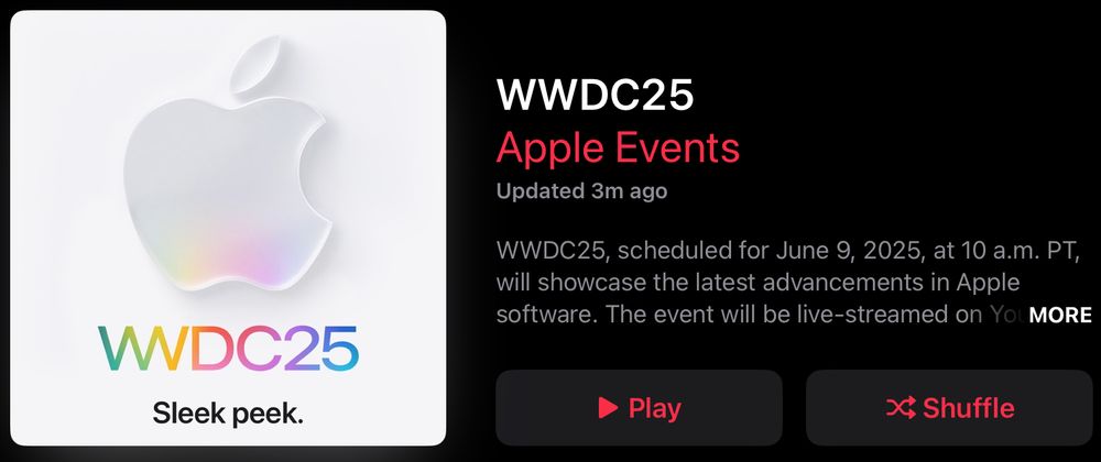 Screenshot from the Music App, showing the WWDC25 playlist from Apple.