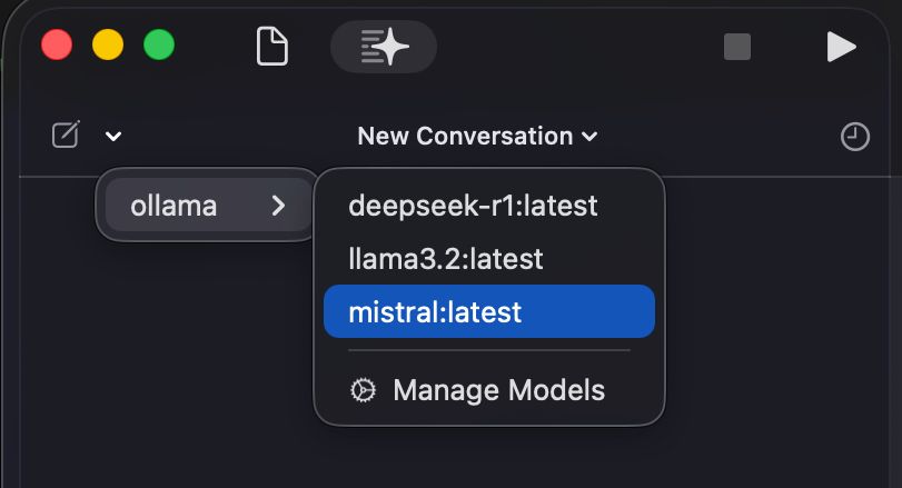 Xcode 26 screenshot, showing the Swift Assist AI model setup.