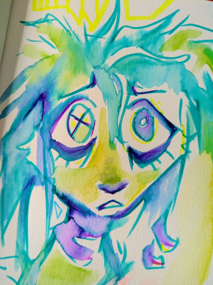 watercolor of a weird sad bunny(?)