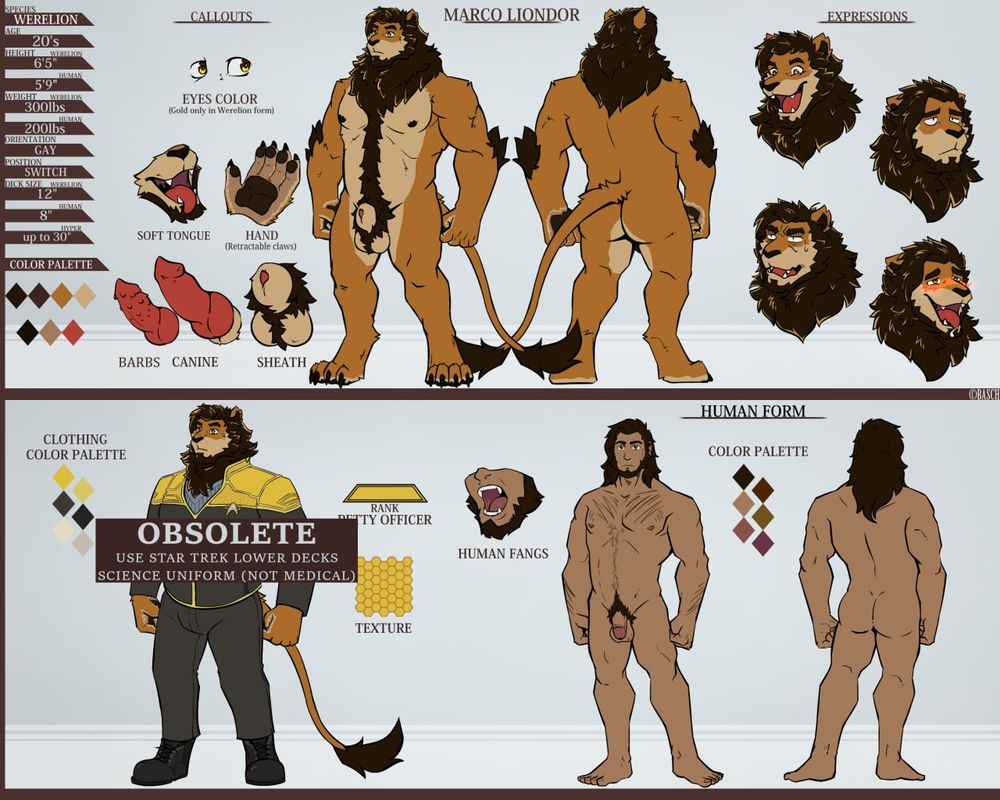 An nsfw reference sheet of my fursona. 