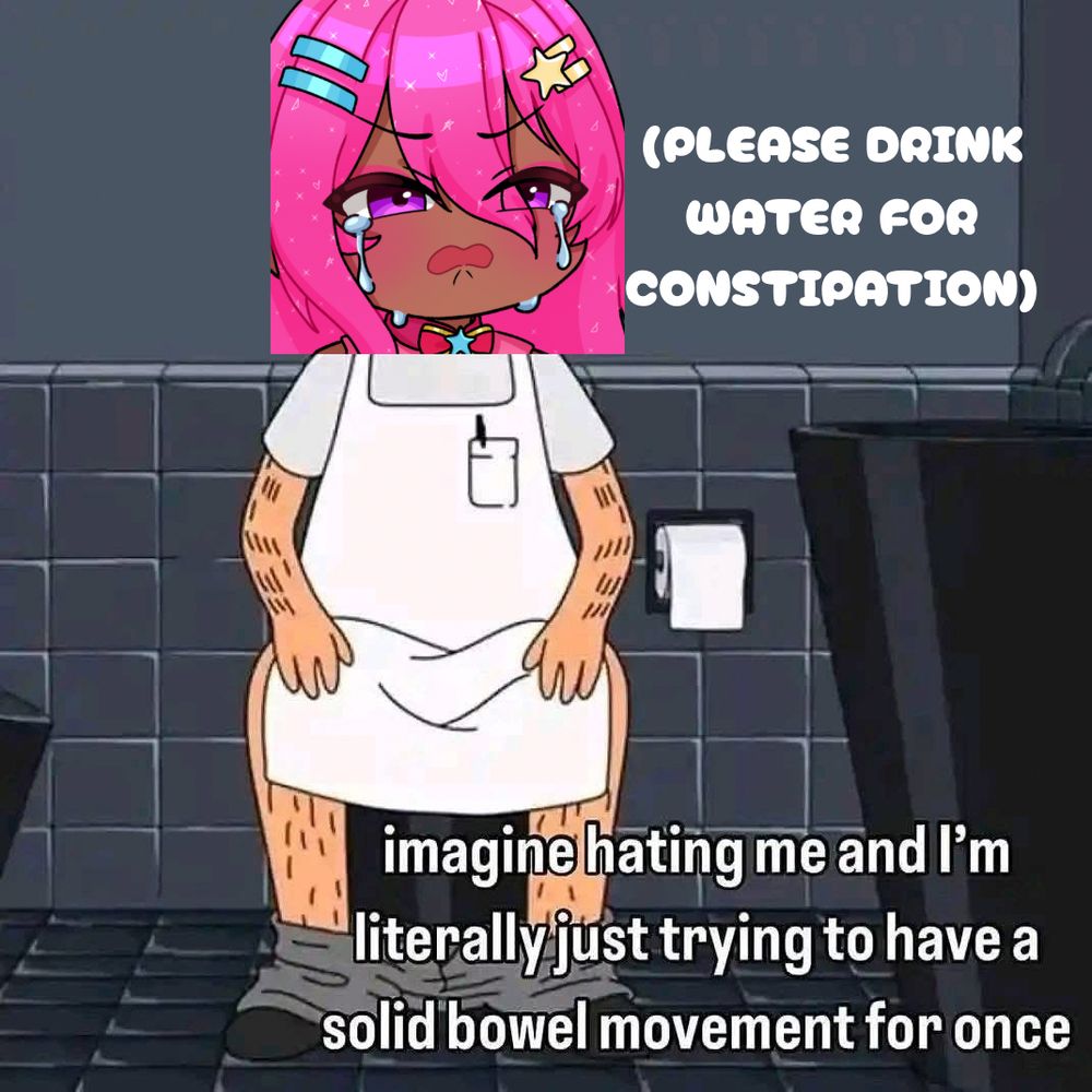 Nay sitting on a toilet, constipated