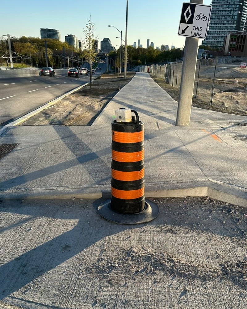 cone blocking sidewalk that was not in place prior to a cyclist crashing