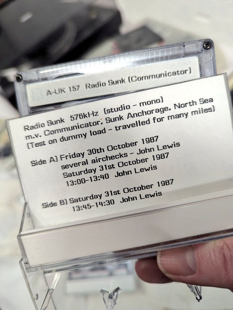Sleeve of cassette tape detailing 1987 pirate radio recordings 