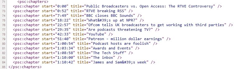 Screenshot of RSS feed