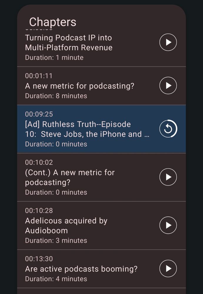Screenshot of chapters screen in Antennapod app showing advert inserted into pod 