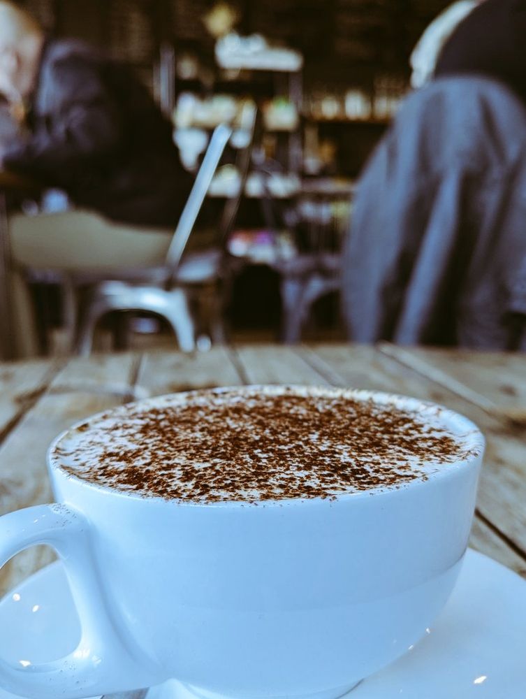 Close up of coffee cup.