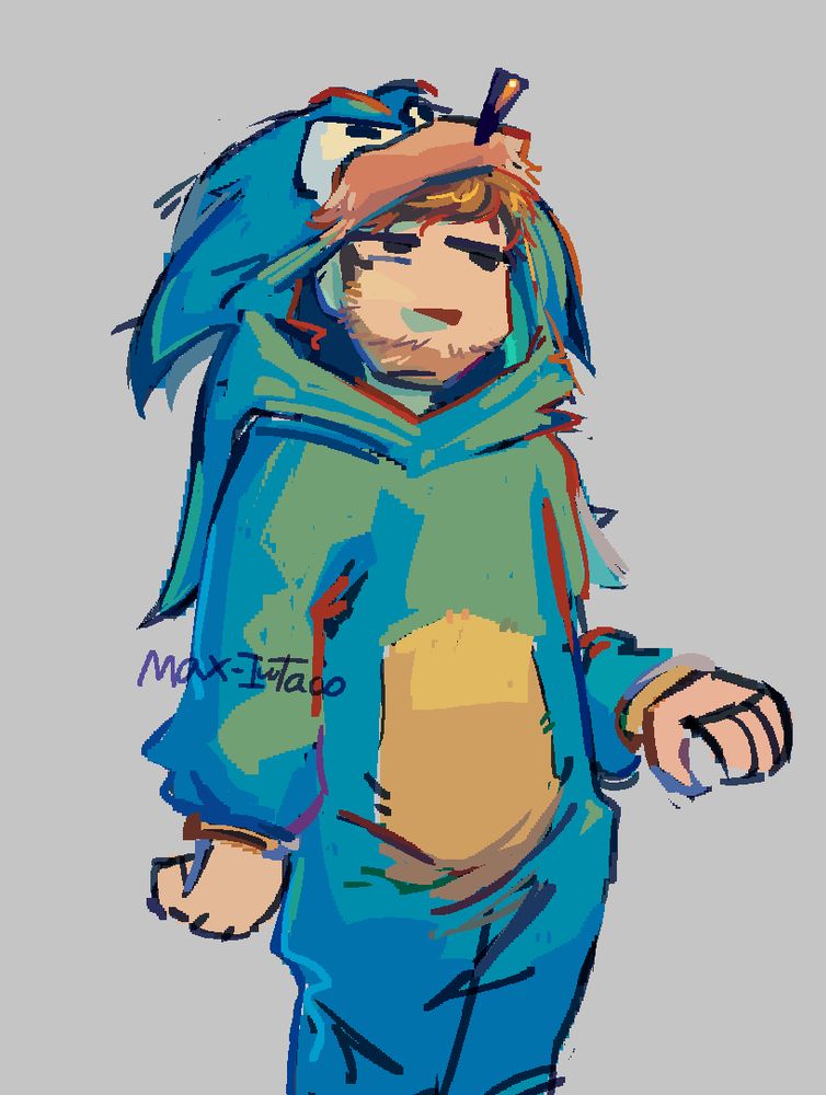 digital drawing of connoreatspants wearing a sonic onesie 