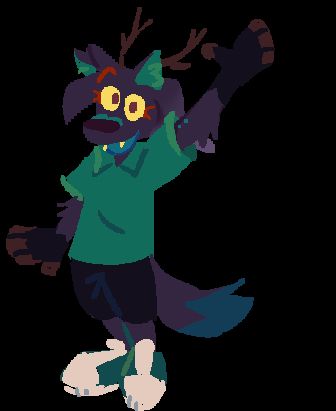 same deerfox looking at the viewer and waving her hand 