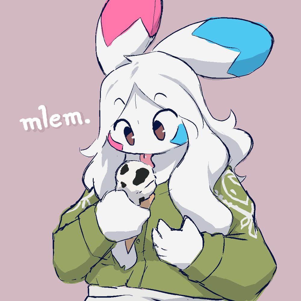 Arctis eating a cookies-and-cream ice cream while making the noise “mlem.”