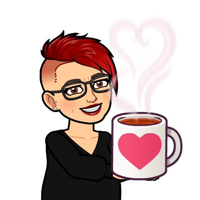 Comic aus der Bitmoji-App: Frau mit Kaffeebecher in der Hand. Sowohl auf dem Becher ist ein Herz, als auch der Dampf des Kaffees form ein Herz.