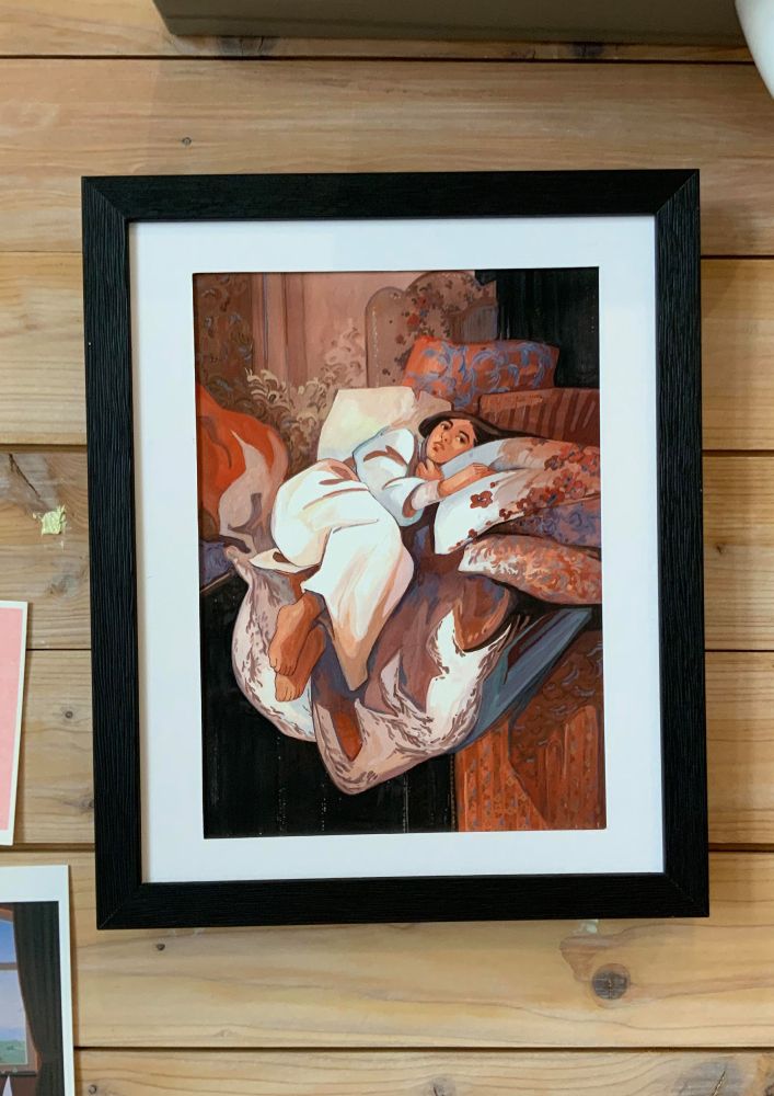 Photographie de l'illustration "Endormie" encadrée.