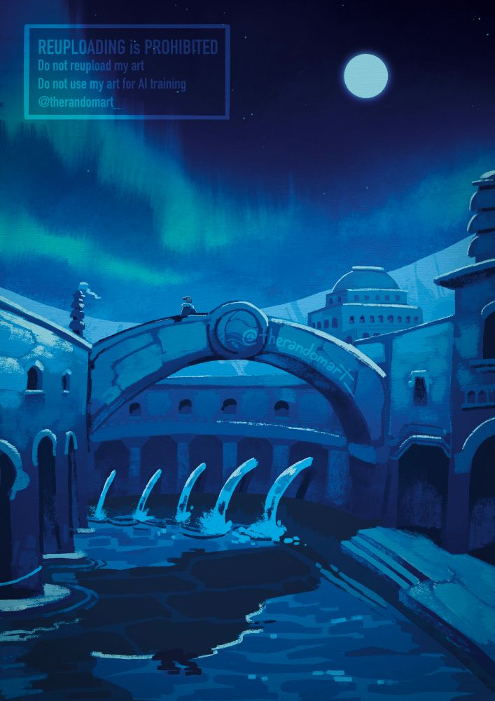 Sokka, admiring he moon on the Southern Water tribe's bridge.