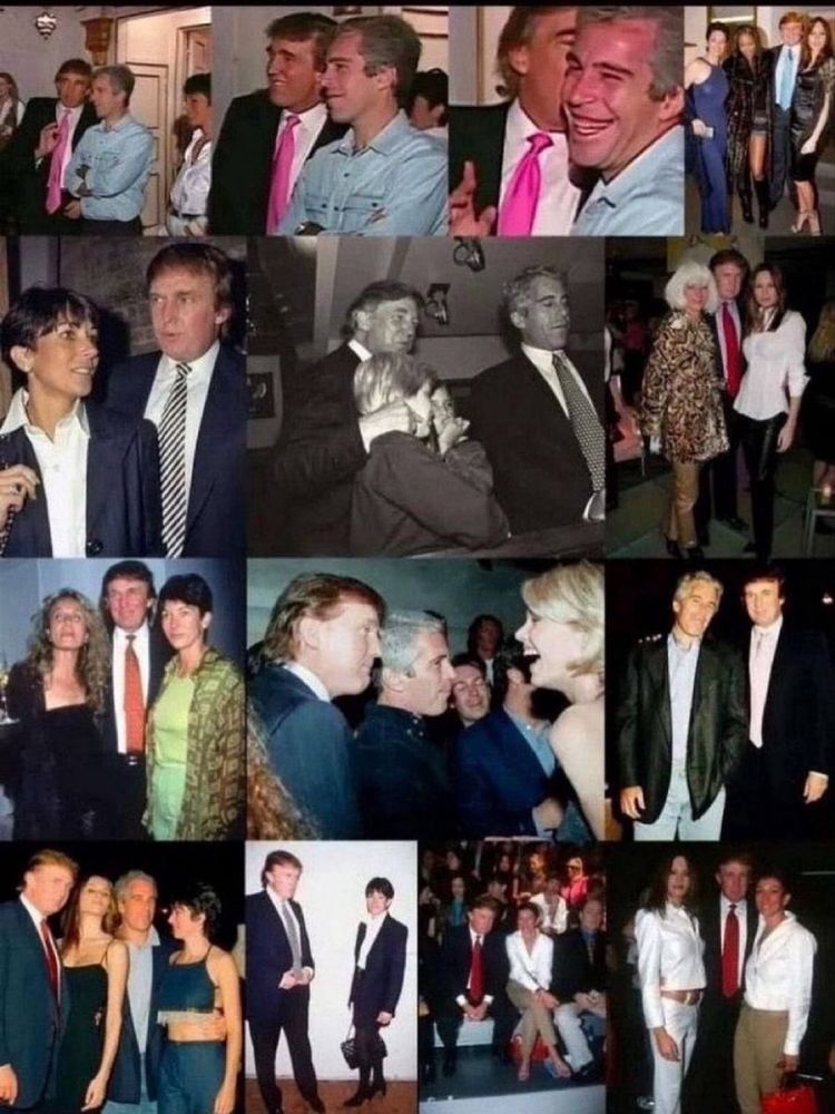 Multiple pictures of Donald Trump and Jeffrey Epstein together.
