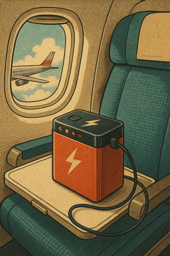 Fun picture of a large battery on a plane.