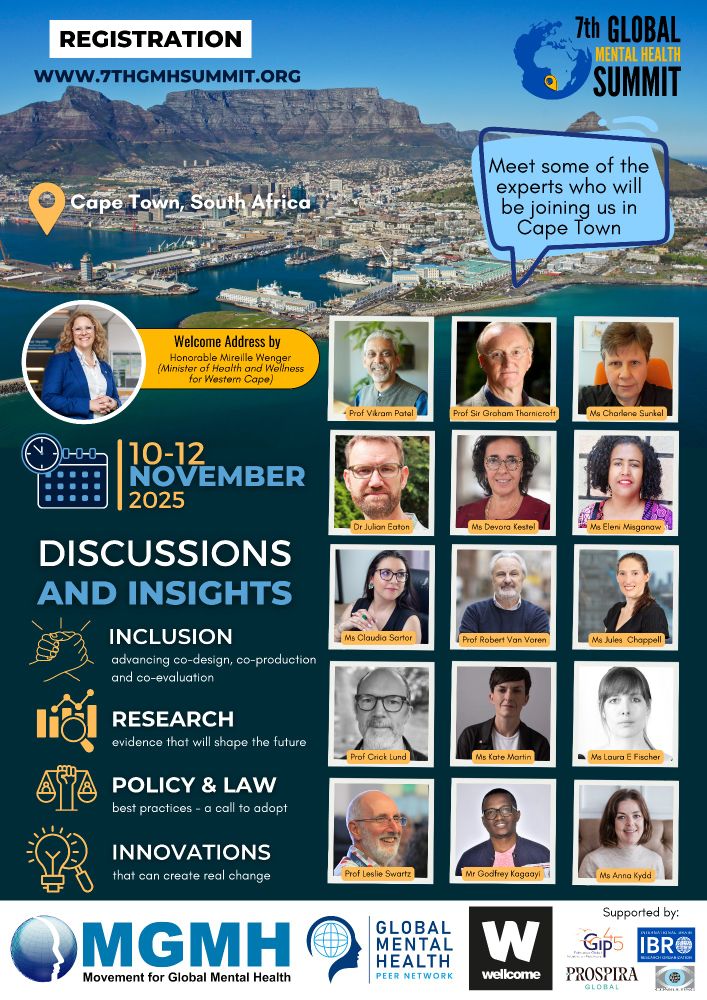 Meet some of the experts who will be joining us in Cape Town. Register now, don't miss the opportunity to reserve your space. www.7thgmhsummit.org 

#globalmentalhealth #research #policy #innovation ##coproduction ##livedexperience ##humanrights #recovery #wellness #B2B #conference