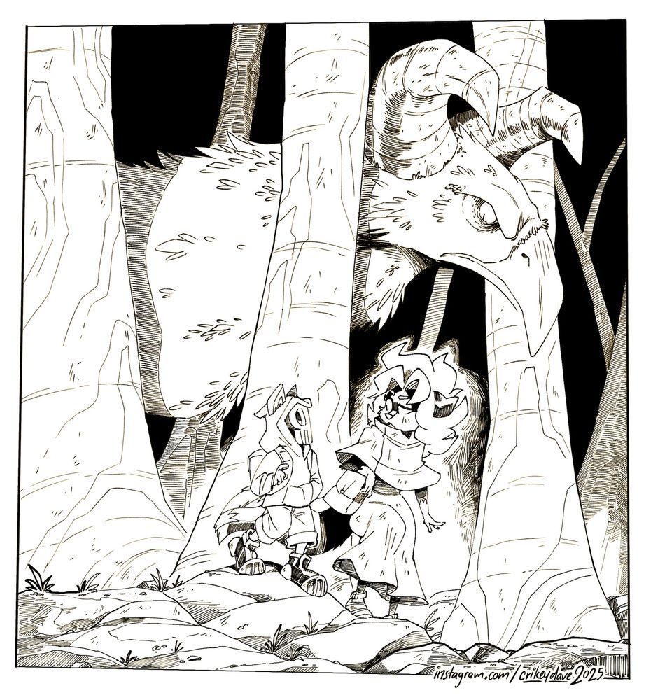 I've been wanting to draw little scenes like this to get into the practice cross hatching again, as well as get to show off little bite sized moments with Meli, Jaz and company!