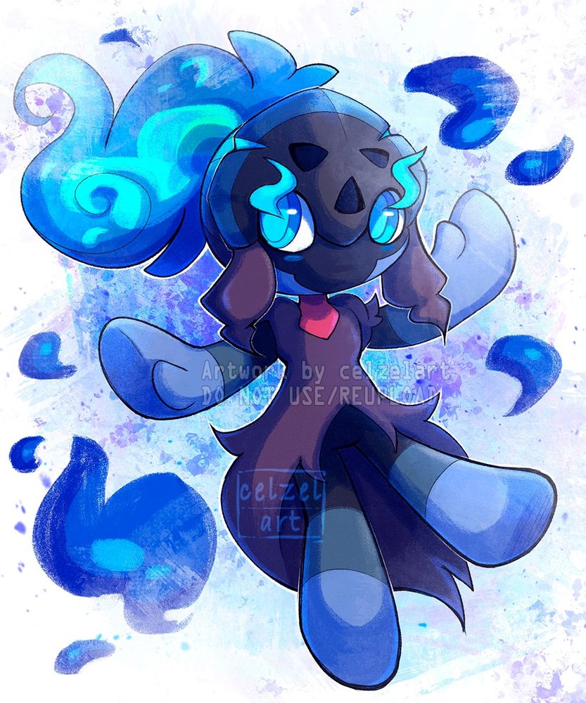 Colored fullbody drawing of a blue Charcadet Oc