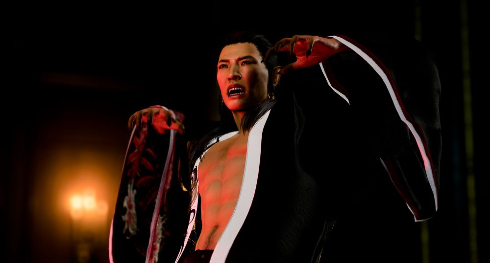 Dorian looks threatening in chiaroscuro lighting, claws up, teeth glinting