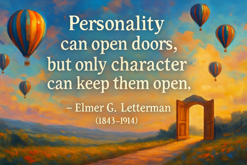 “Personality can open doors, but only character can keep them open.” - Elmer G. Letterman (1843-1914)