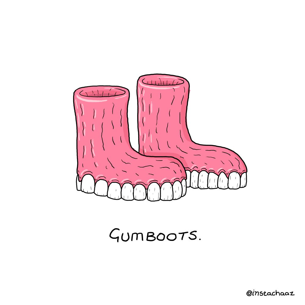 Next up, ‘Gumboots’ and YEP - it’s actually getting worse! This time we’ve got some boots but instead of being made out of rubber or leather, they’re made out of gums, and the best bit is that the teeth are all attached at the bottom which also makes the tread of the boots. I gotta be honest here… These do actually look amazing and I wish someone would make them, but only if they make a squelchy sound when you walk around in them. I’ve also done some excellent work on highlights on the gums here - they look disgustingly wet. The gum holes where you put your feet are truly horrible, just looking at them makes my insides do weird things. 