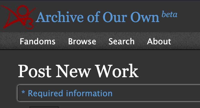 screenshot of AO3's "Post New Work" page