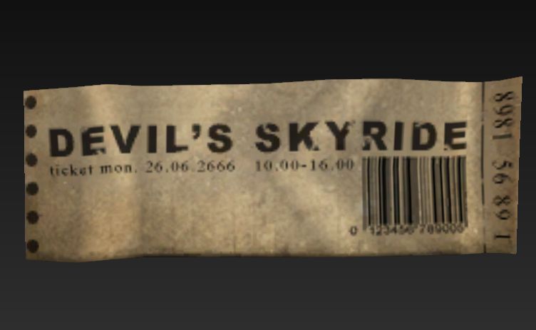Devil's Skyride ticket, dated Monday June 26th 2666.