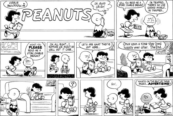 The Peanuts comic strip, drawn by Charles M. Schulz, originally released Sunday, January 2, 1955