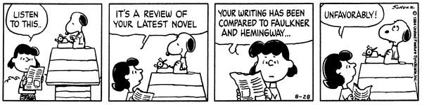 A Peanuts comic strip, drawn by Charles M. Schulz, originally released Tuesday, August 28, 1984