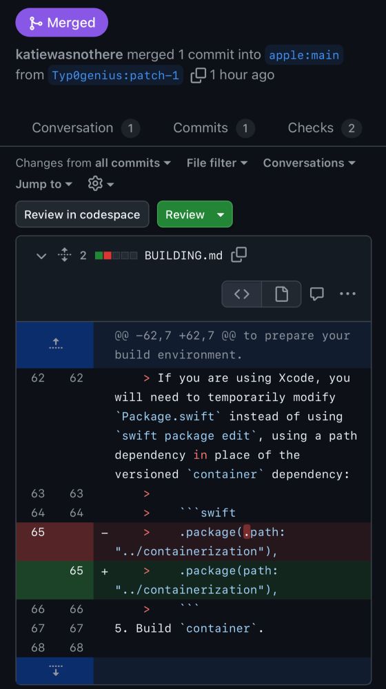 A screenshot of a gif pull request with a single line of code changed