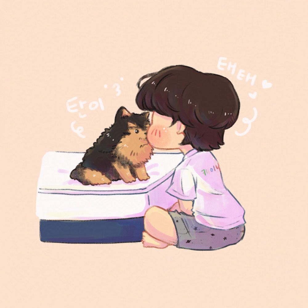 chibi taehyung giving yeontan a kiss