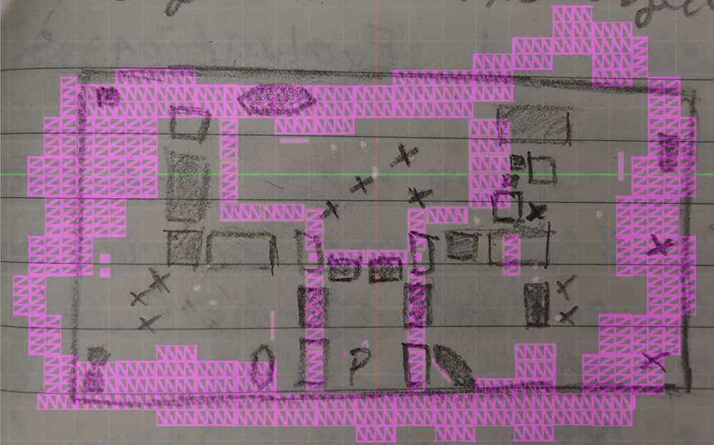 A comparison between the original layout and the current layout, showing size differences and how object placement has changed. 