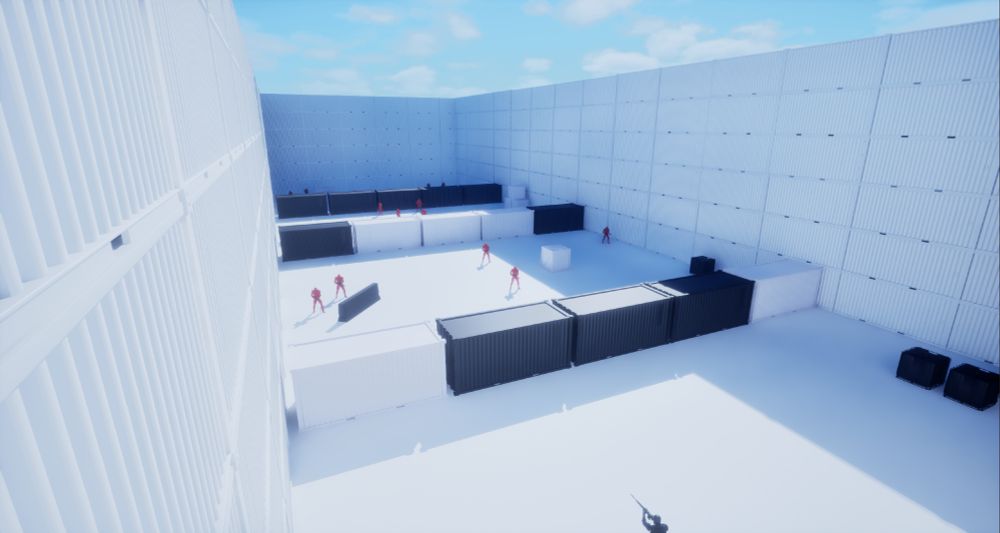 The first in-engine prototype. I changed the location of obstacles but also realised that the walls look too plain. 