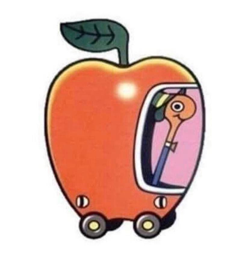The worm what drives the apple car.