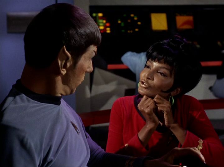 Sreencap of Uhura and Spock. 