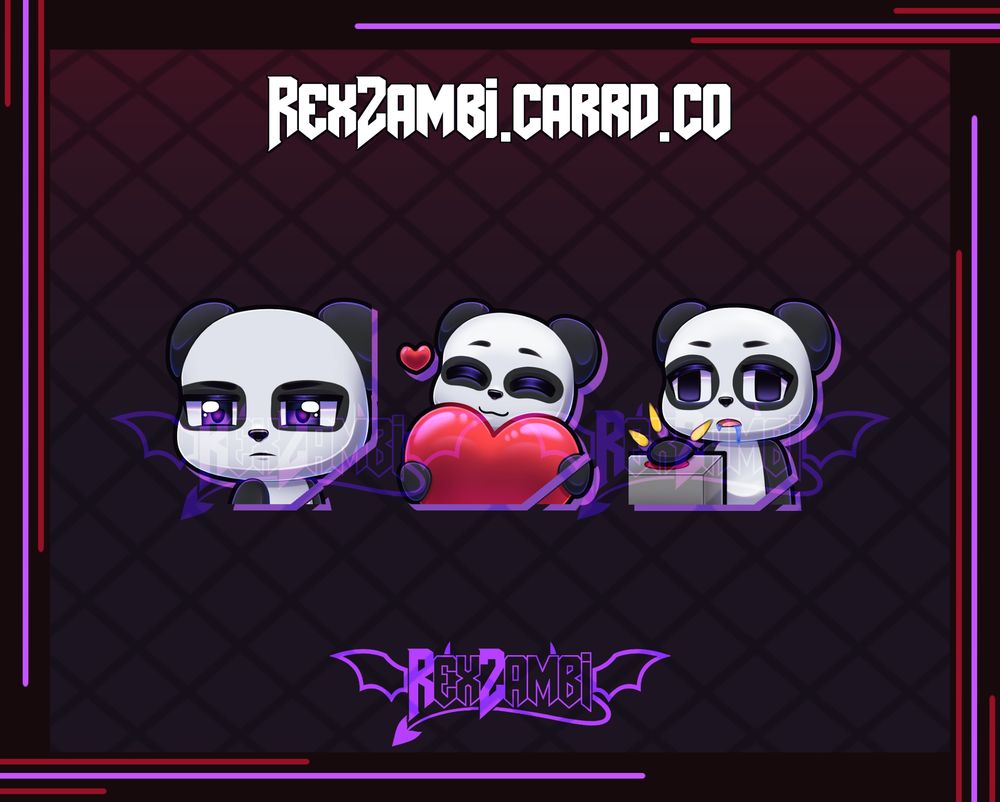 A graphic showcasing three panda emotes