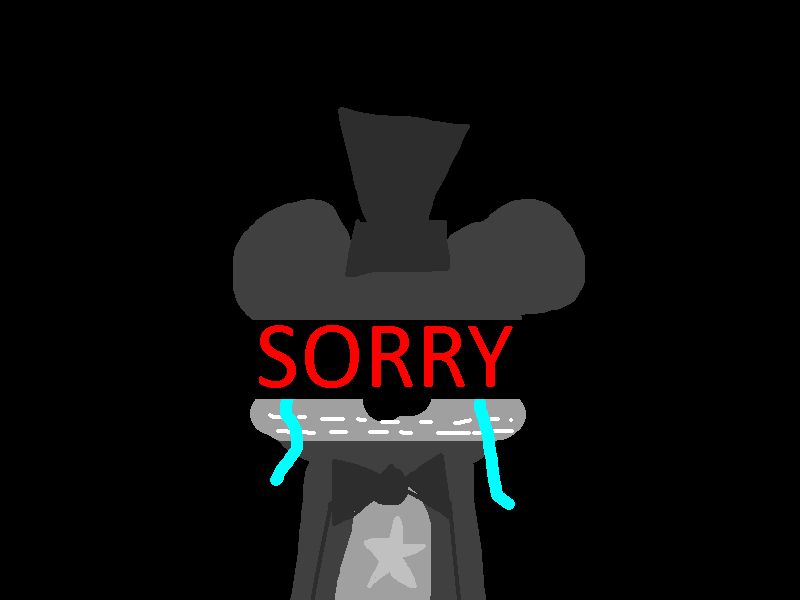 A drawing made by a friend of mine of my """OC""" with the text "SORRY" covering their eyes, akin to most clickbait YouTube thumbnails