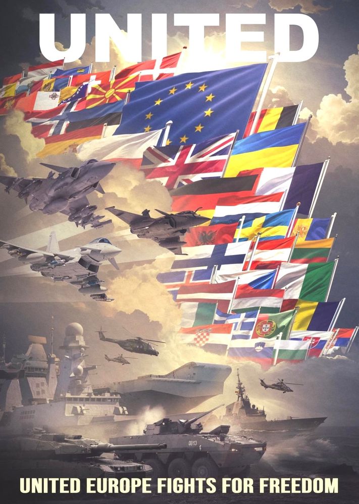 UNITED EUROPE FIGHTS FOR FREEDOM poster modeled off a WWII poster of the United Nations