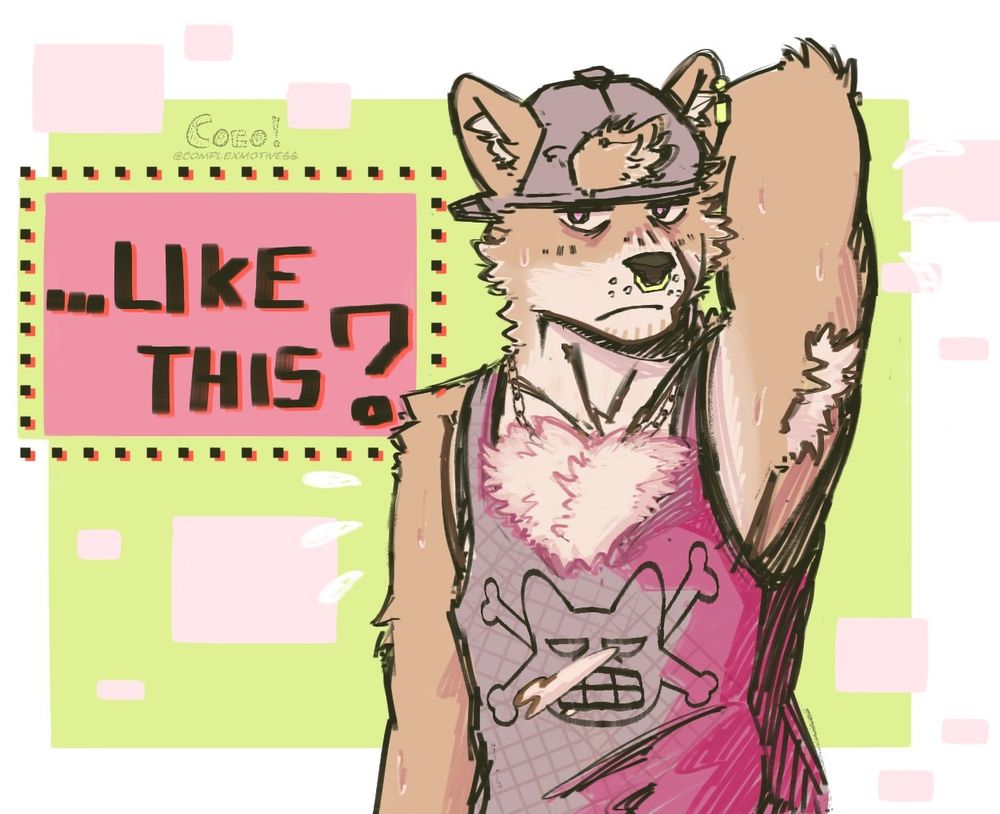 Reks, the stupid fucking shiba stoner guy, raising his arm to air out his fragrant hairy armpit because he's a gullible dumbass 