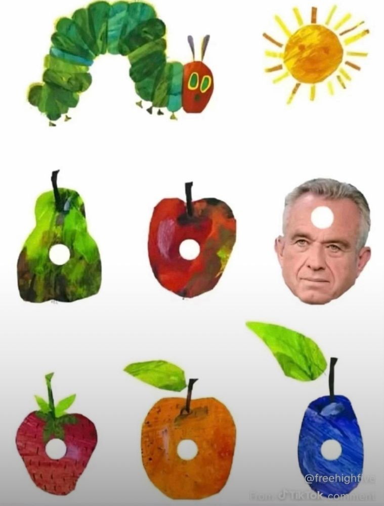 Die kleine Raupe Nimmersatt. Ein Obst wurde durch das Gesicht von Robert Kennedy Jr. ersetzt. 