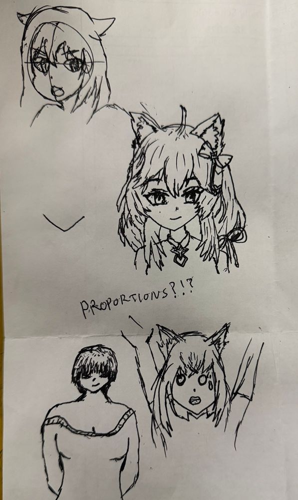 Quick sketches in pen of anime women. Hastily drawn at work to squeeze in some much needed practice and routine.