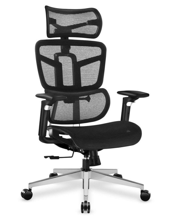 A black ergonomic desk chair
