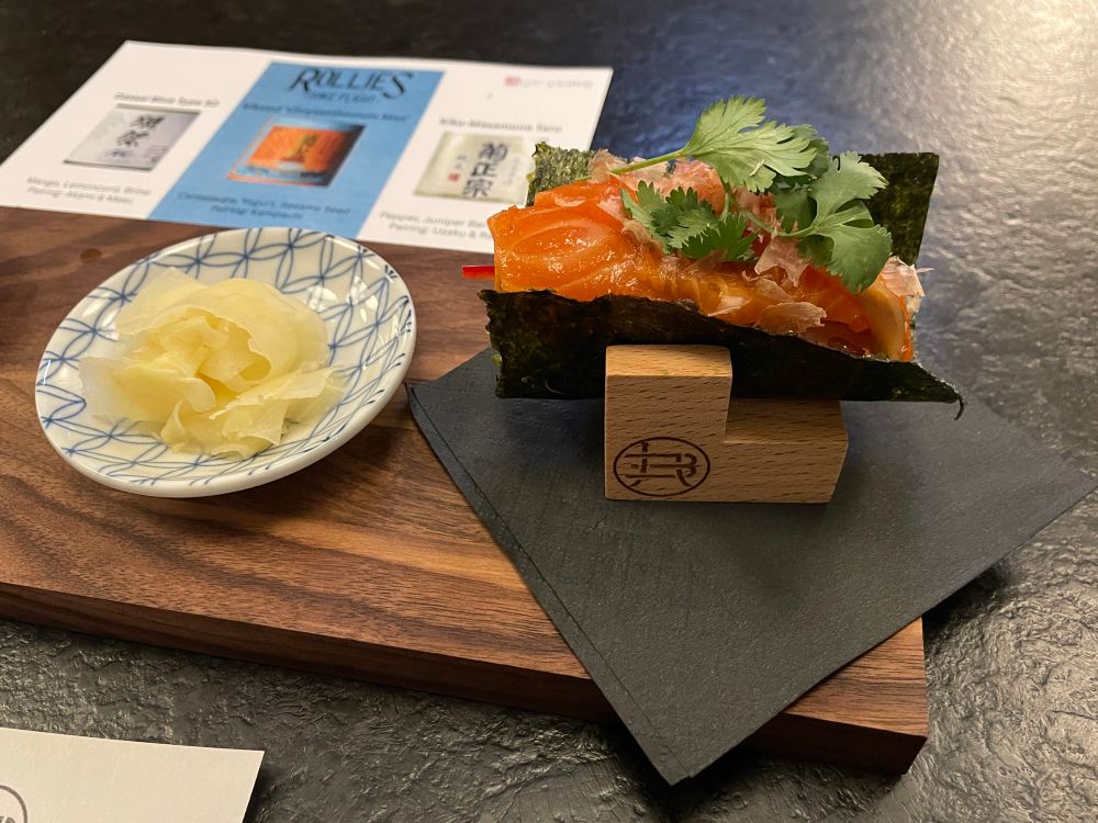 Tsurai Masu: Ocean trout, red kosho, nikiri, Fresno chili, avocado, pickles