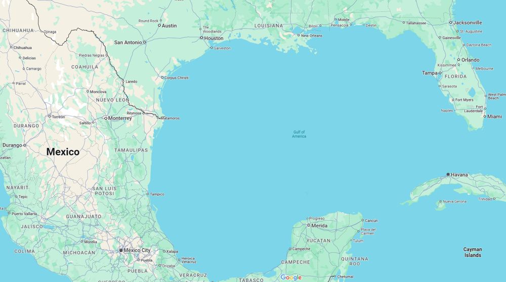 Screenshot from Google Maps showing the newly renamed "Gulf of America."