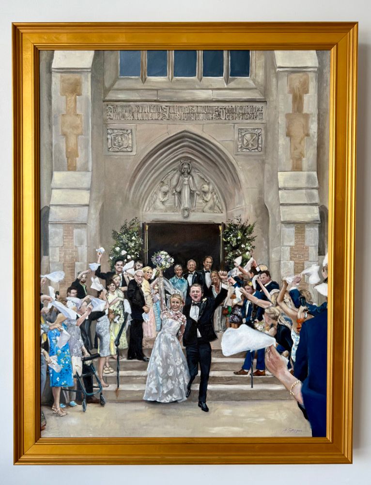 Live Wedding Painting Art oil painting event painter artist Dayton Ohio Holy Angels Church ceremony exit 30 x 40
