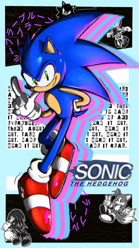 Sonic from sonic the hedgehog stands fucking awesome with his sticker pals, amy rose, shadow the hedgehog, knuckles the echidna, and miles tails prower.