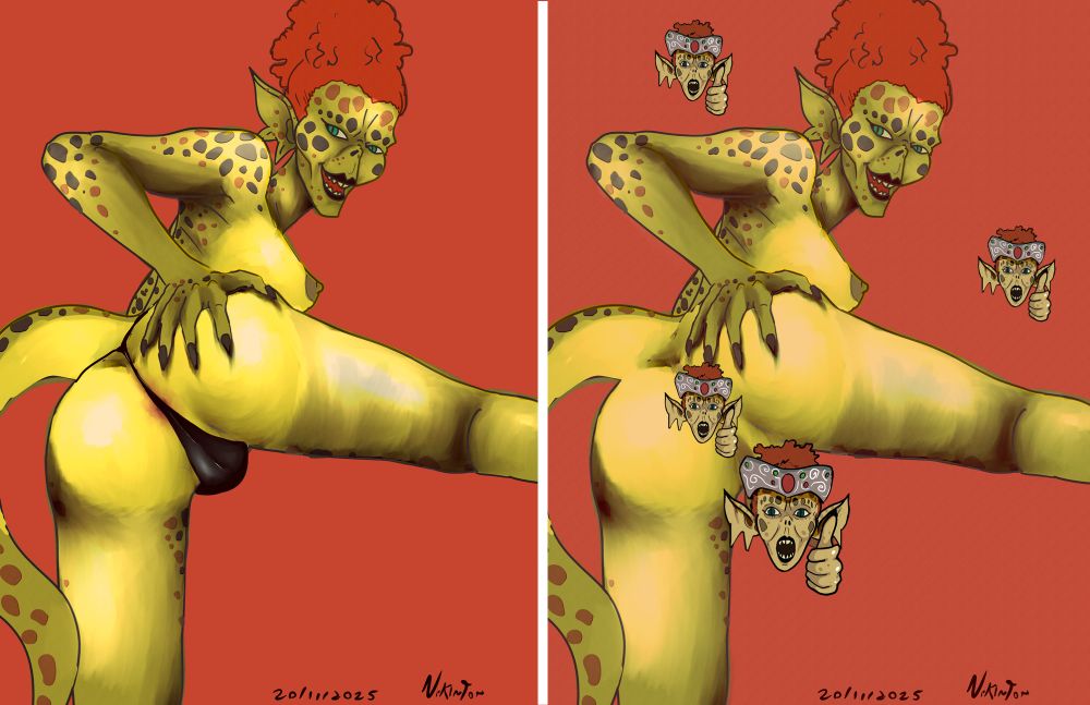 two drawings of Val'ty, a reptilian woman from the game Val'ty (Aka Val'tyFPS)