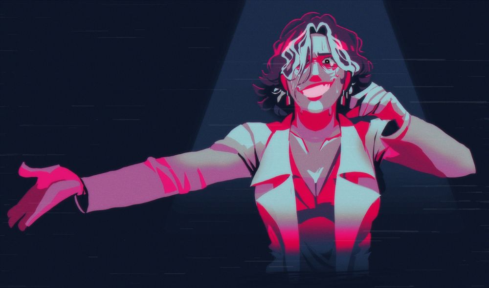 A doodle of oro, my oc. She's crashing out under a spotlight as if preforming in front of a crowd. She has major imposter syndrome, not to mention always feels trapped in her interactions with others as she feels a need to preform someone strong and capable.