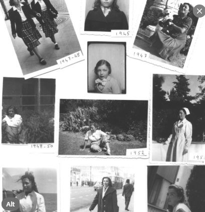 A collage of photos featuring a young woman between the years of 1945 and 1952 From a scared young teen to a confident nurse.